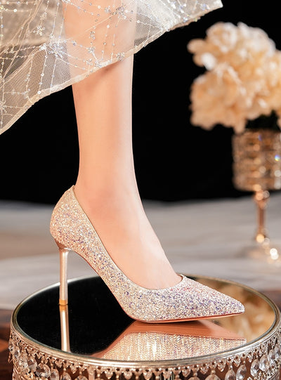 Sparkling Sequins Pointed Thin Heel Wedding Shoes