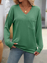 V-neck Color Matching Loose T-shirt