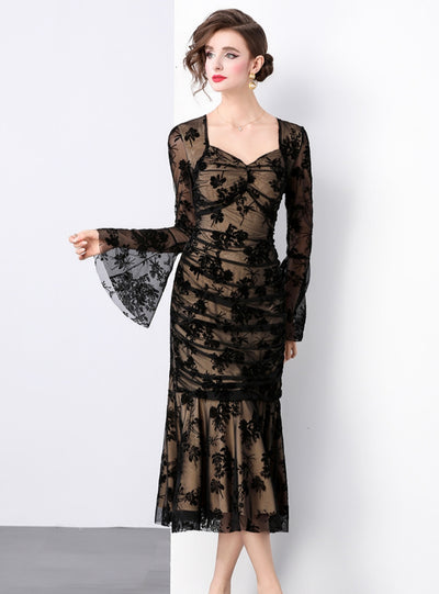 Women Slim Long-sleeved Lace Dress