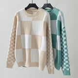 Contrasting Check Pullover Sweater