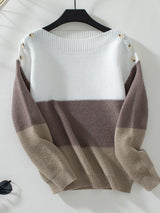 Contrast Color Button Casual Loose Sweater