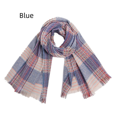 Double Fringed Plaid Scarf Shawl