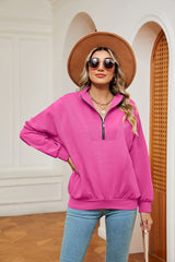 Solid Color Zipper Long Sleeve Top