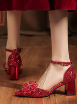 Bow Thick Heel Sequined Wedding Shoes