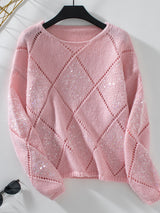 Sequined Rhombic Pullover Loose Sweater