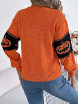 Halloween Pumpkin Contrast Long Sleeve Sweater