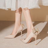 Suede Bow Stiletto Heels Shoes