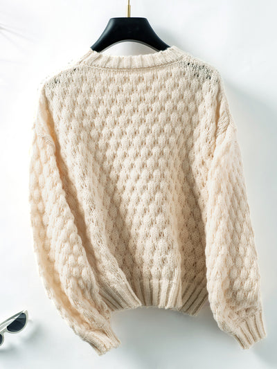 Hollow Loose Round Neck Retro Sweater