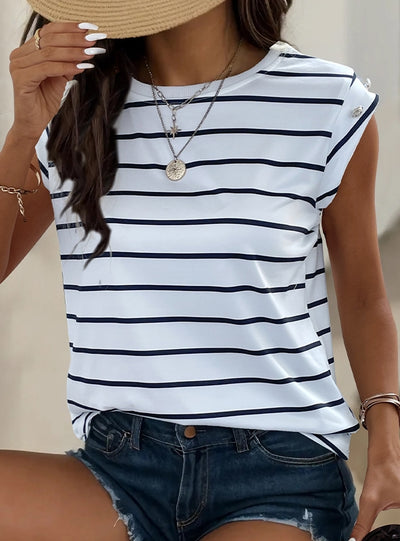 Women Sleeveless Striped T-shirt