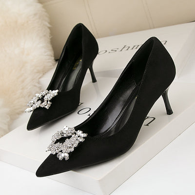 Thin-heeled Suede Shallow-mouth Pointed Shoes