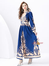 Holiday Palace Style V-neck Long Retro Printed Dress