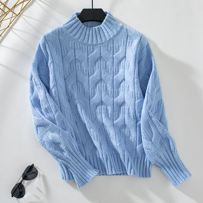 Semi-high Neck Twist Loose Twisted Pullover Sweater