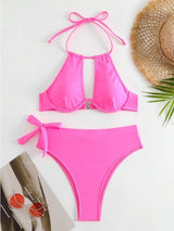 Solid Color High Waist Gathered Bikini