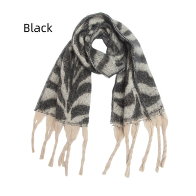 Jacquard Zebra Thick Tassels Scarf