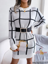 Casual Contrast Plaid Long Sleeve Sweater Dress