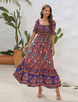 Bohemian Beach Print Holiday Long Dress