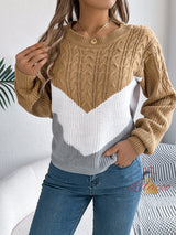 Leisure Color Matching Twist Lantern Sleeve Sweater