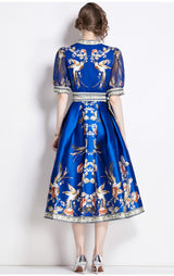 Vintage Palace Style Printed V-neck Big Swing Dress