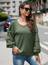 Loose Long-sleeved V-neck T-shirt