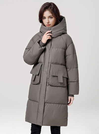 Large Pocket Thickened Long Cotton Down Coat