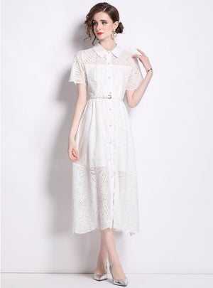 Solid Color Cotton Embroidered Holiday Short Sleeve Dress