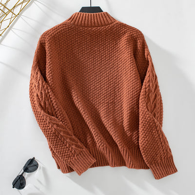 Semi-high Neck Split Loose Long Sleeve Sweater