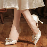 Pearl Diamond Satin Stiletto Heels Shoes