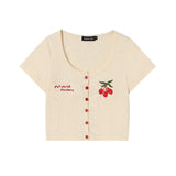 Embroidered Button Short T-shirt