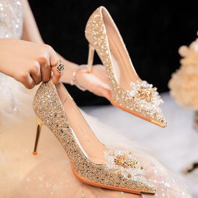 Metal Head Sequins Rhinestone High Heels Wedding Shoes