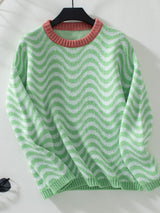 Contrast Knitted Wavy Striped Sweater