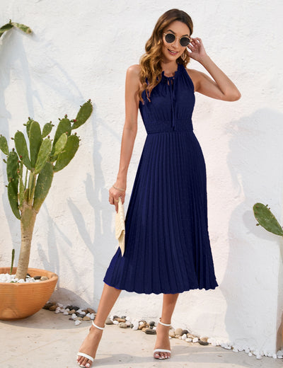 High Waist Pleated Sleeveless Dress