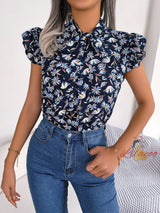 Leisure Print Bow Chiffon Shirt