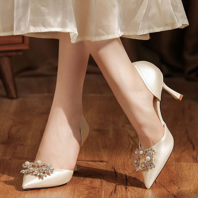 Pearl Diamond Satin Stiletto Heels