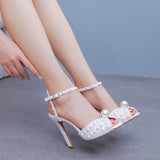 11 cm Thin High Heel Round Pearl Wedding Shoes