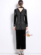 Heavy Industry Rhinestone Velvet Slim Dress