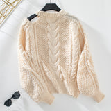 Solid Color Twisted Pullover Sweater