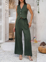 Solid Color Vest Wide-leg Trousers Suit