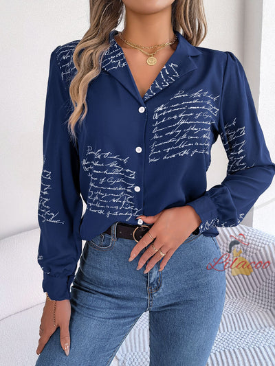 Casual Letter Suit Collar Long Sleeve Shirt