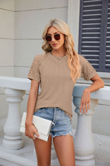 Round Neck Lace Stitching Short Sleeve T-shirt