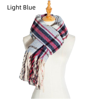 Women Plaid Fringed Scarf Shawl