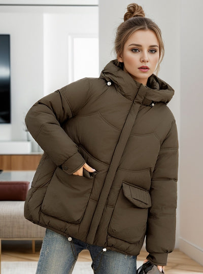 Loose Short Hooded Padded Down Jacket Coat