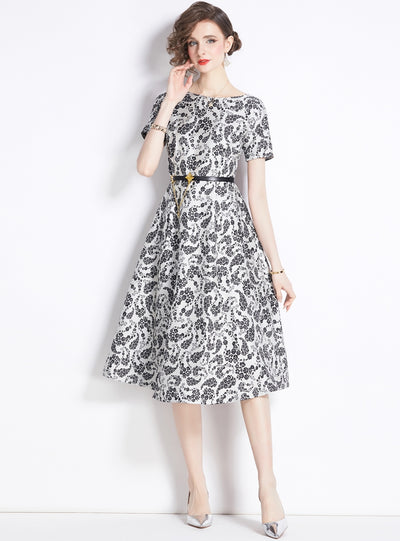 Retro Jacquard Silm Waist Dress