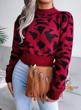 Leisure Leopard Print Silm Waist Knitted Sweater