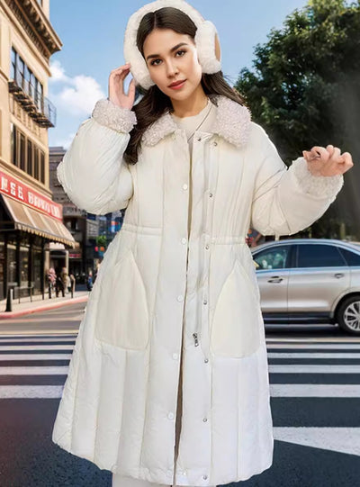 Mid-length Lamb Wool Spell Cotton-padded Jacket Coat