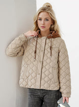 Short Rhombic Hooded Cotton-padded Jacket