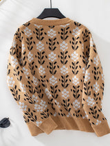 Ladies Flower Jacquard Pullover Sweater