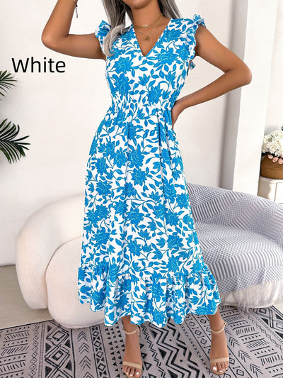 Leisure Flower Silm Waist Holiday Dress