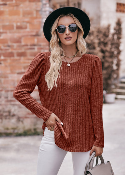 Round Neck Bubble Sleeve Long Sleeve T-shirt