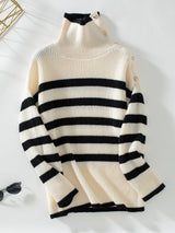 Striped Lapel Pullover Button Sweater