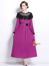 Heavy Industry Beaded Lantern Sleeve Pleated Dress